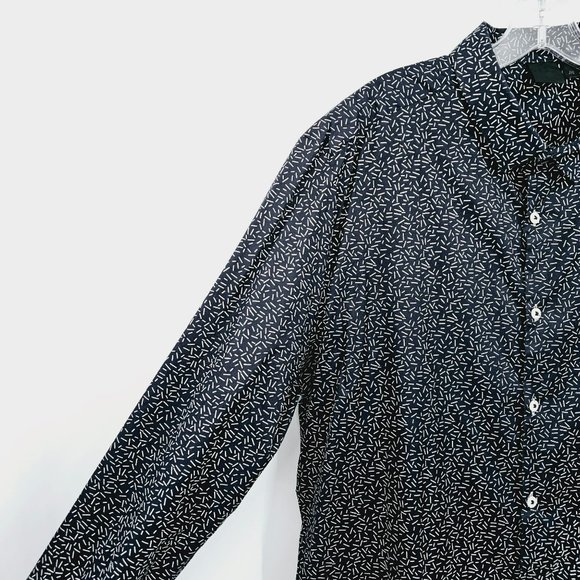 ASOS Button Front Shirt 2XL Blue White Confetti Print Cotton Blend Long Sleeve - Picture 3 of 10